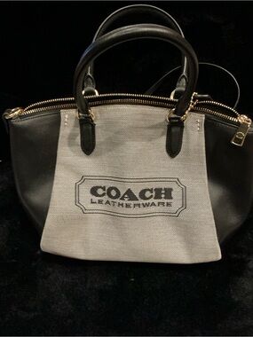 Coach Elise Satchel Two-Tone Black & Cream Leather-Trim